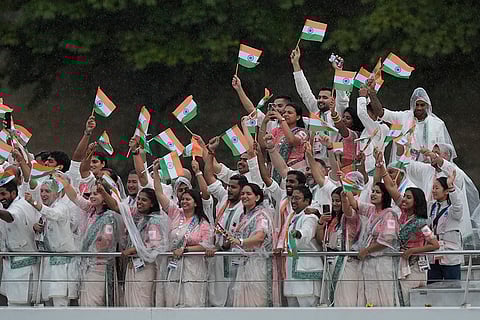 The boat carrying team India during the opening ceremony